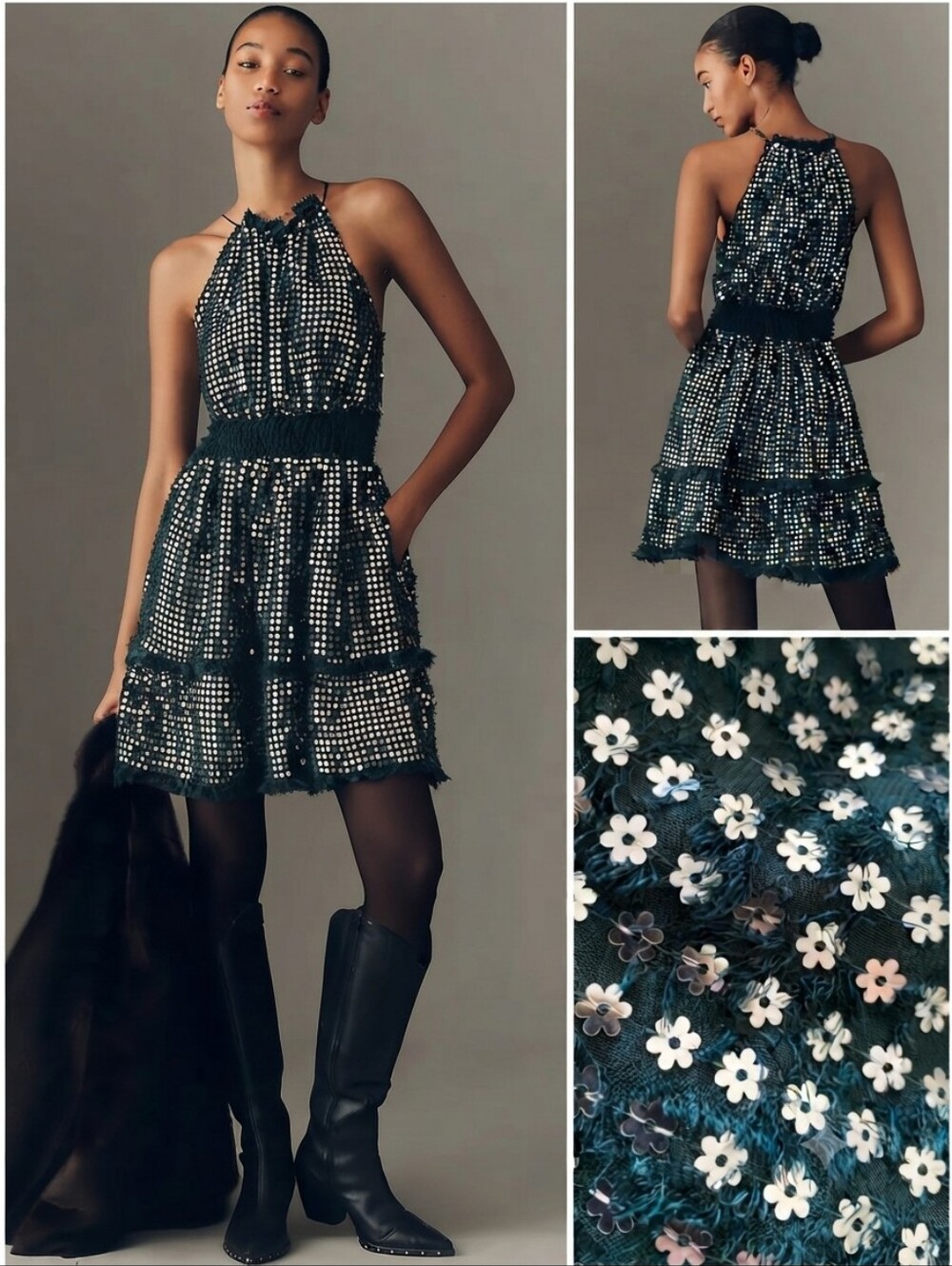 🆕 Anthropologie Somerset Shine Mini Halter Dress Daisy Sequin Sz S Formal Party